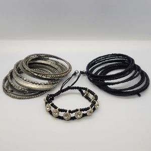 Lot of 3 Costume Jewelry Metal, Beaded & Rhinestone Bracelets
